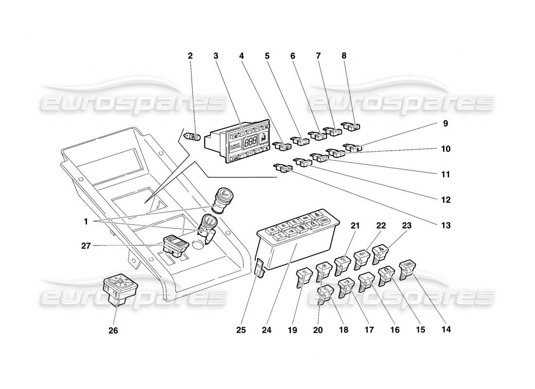 lamborghini diablo sv (1997) tunnel panel instruments parts diagram
