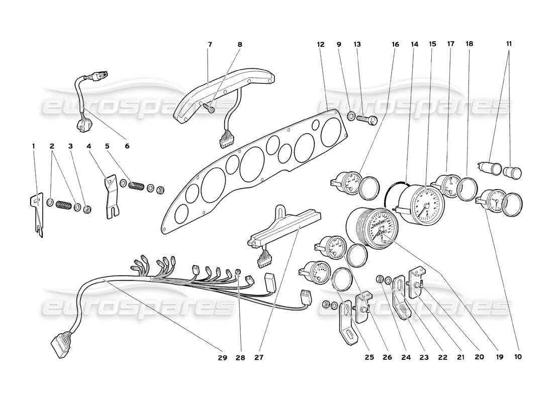 lamborghini diablo sv (1999) dashboard instruments parts diagram