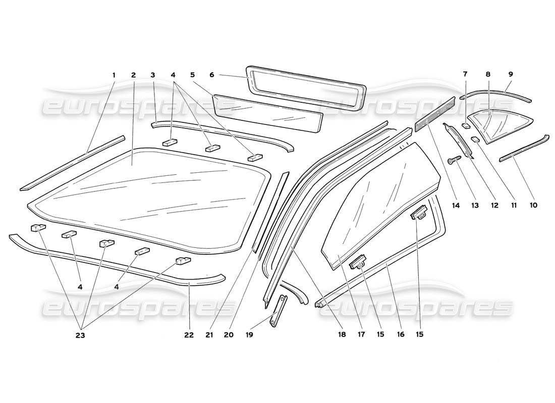 lamborghini diablo sv (1999) windows parts diagram