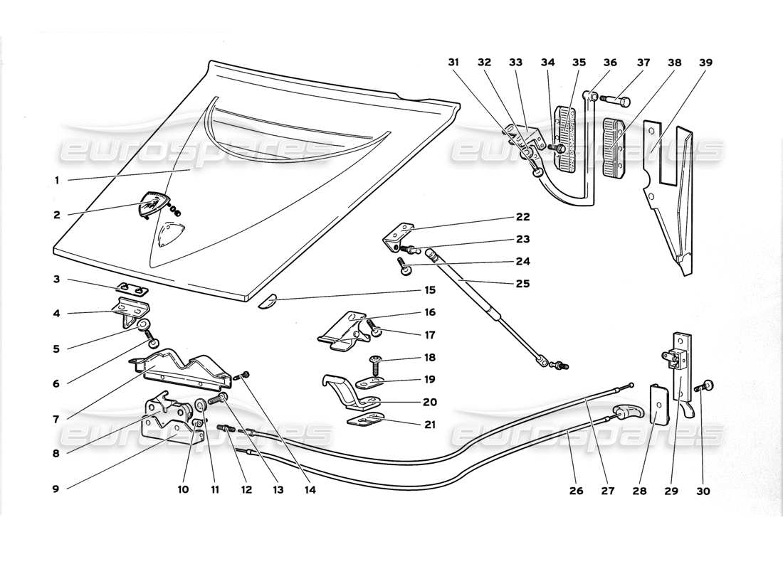 lamborghini diablo gt (1999) front hood parts diagram