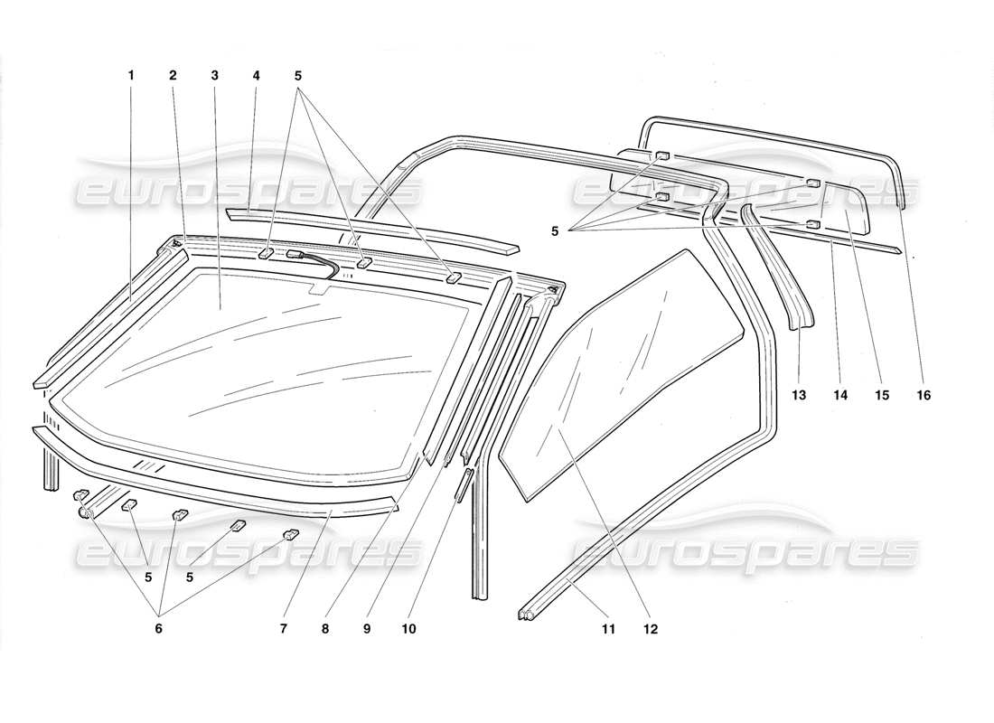 lamborghini diablo roadster (1998) windows part diagram