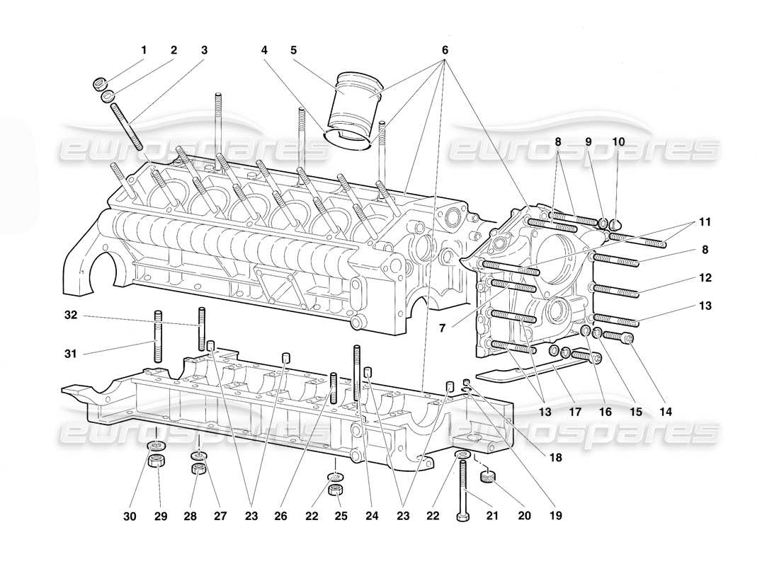 lamborghini diablo se30 (1995) crankase and lower mounting parts diagram