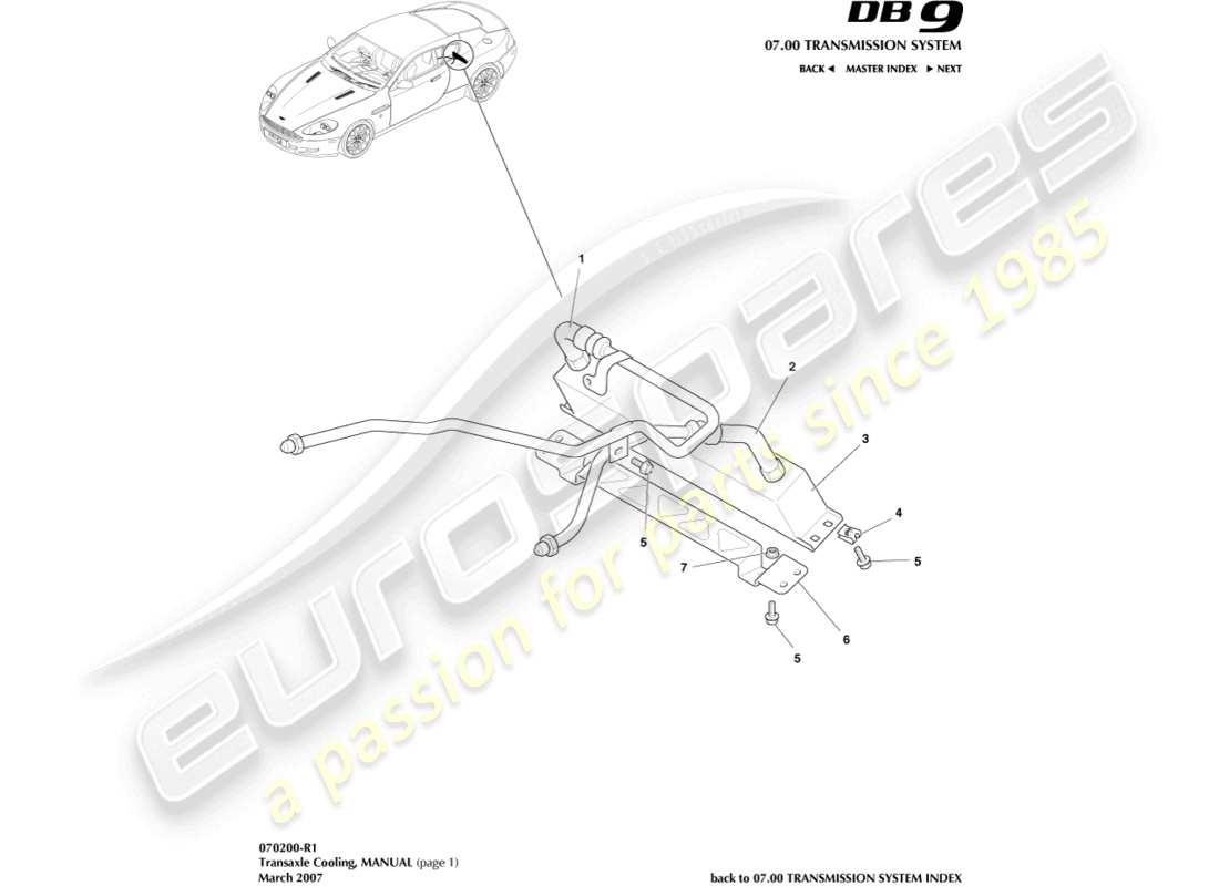 aston martin db9 (2004) transaxle cooling, manual parts diagram