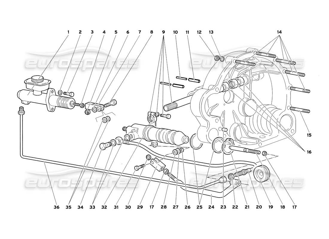 lamborghini diablo sv (1999) clutch control levers parts diagram