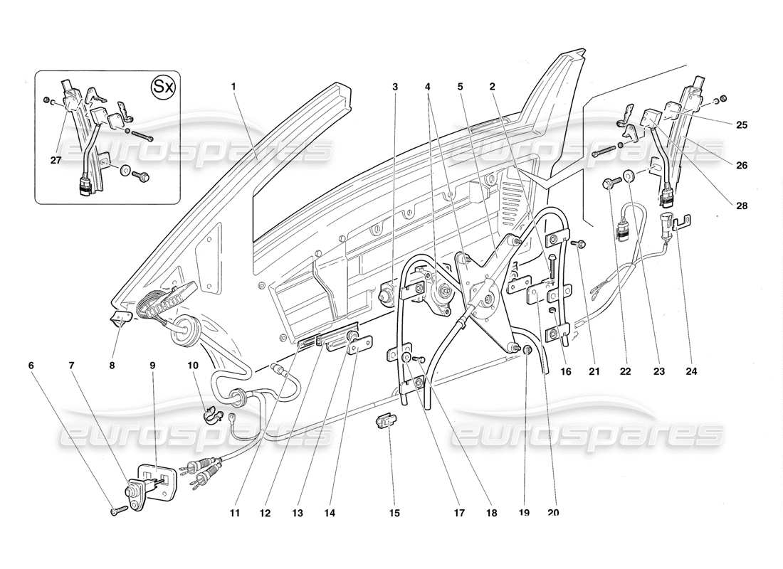 lamborghini diablo roadster (1998) doors part diagram