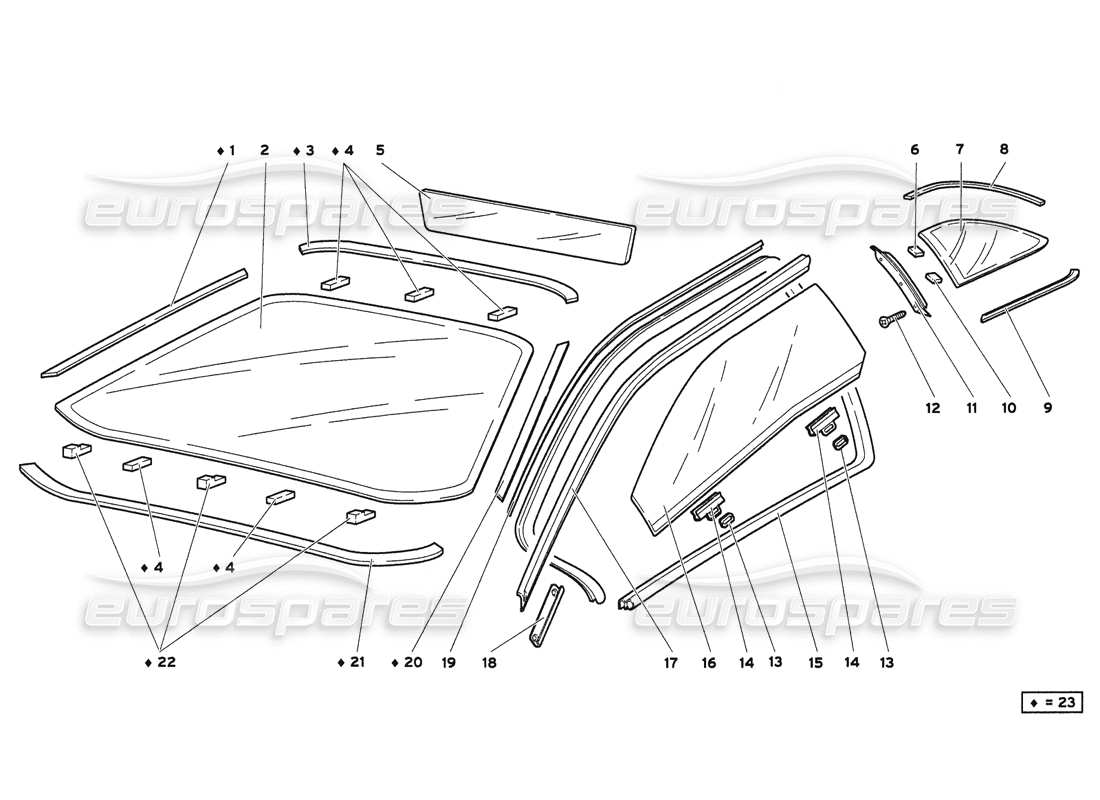 lamborghini diablo 6.0 (2001) windows parts diagram