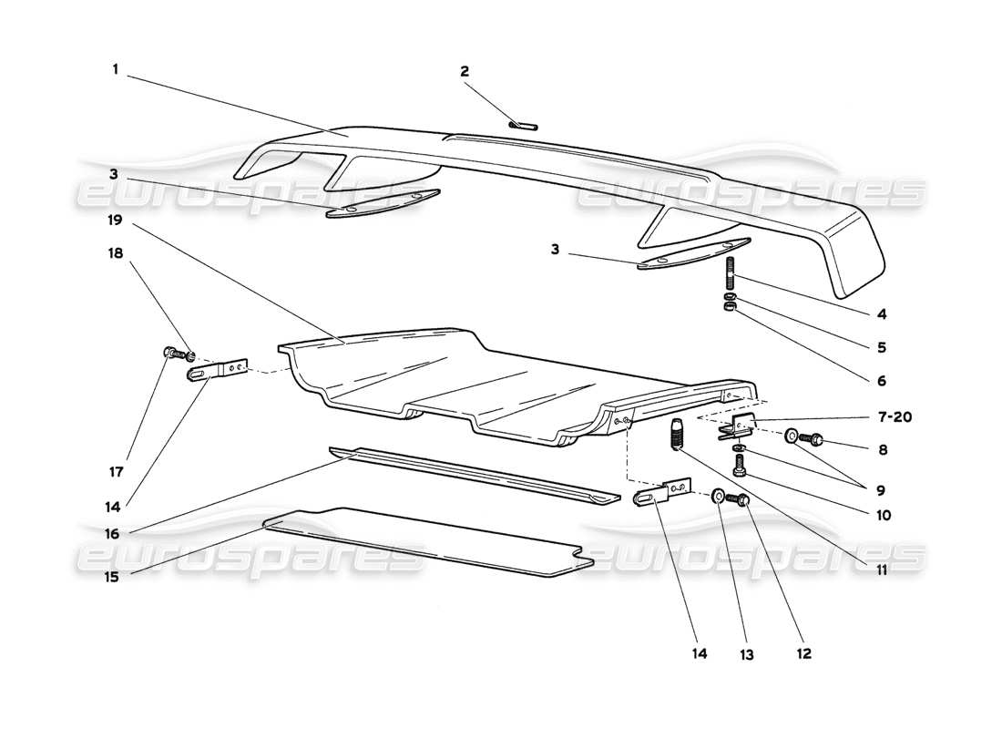 lamborghini diablo 6.0 (2001) rear bonnet and spoiler parts diagram