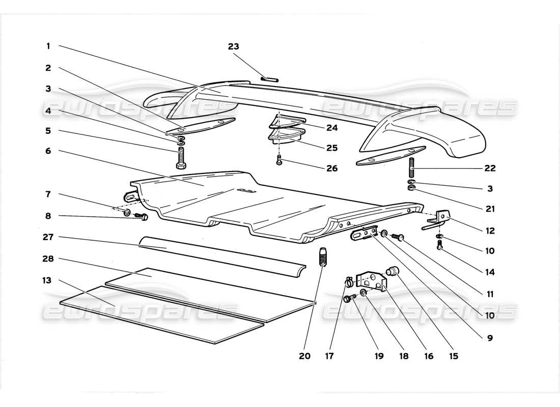 lamborghini diablo gt (1999) rear spoiler parts diagram