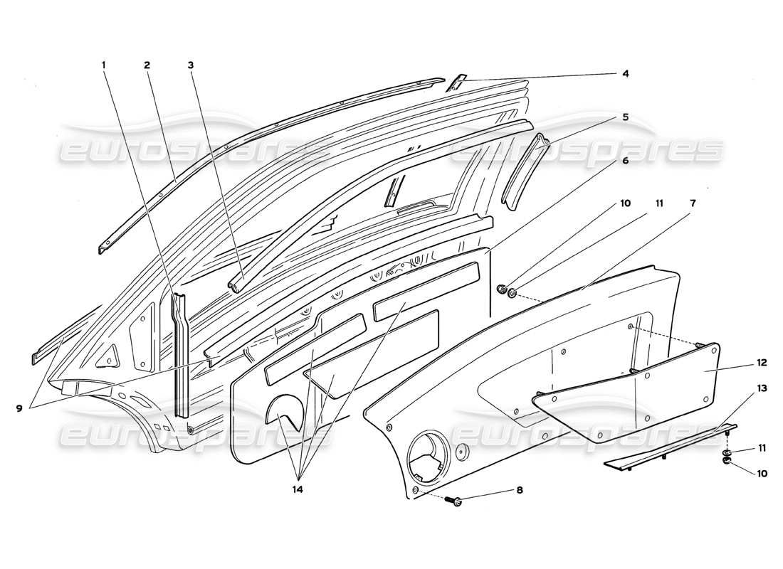 lamborghini diablo gt (1999) door internal panels parts diagram