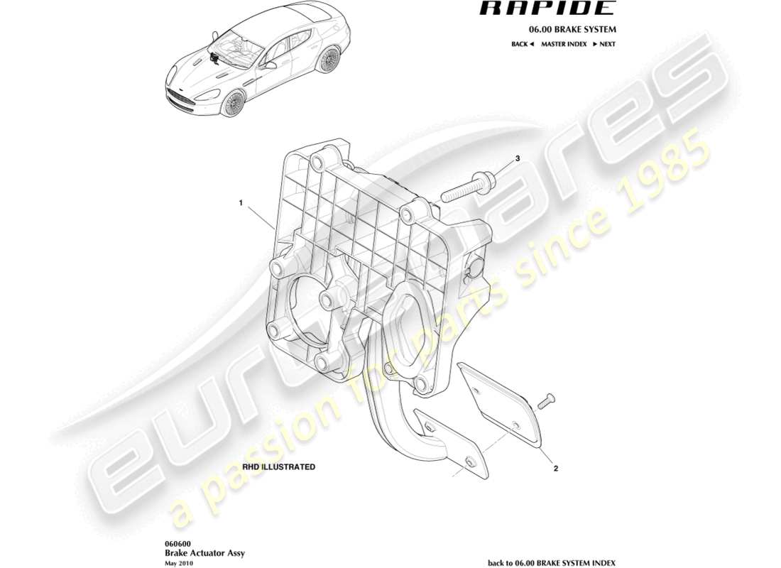 aston martin rapide (2017) brake actuator assembly part diagram