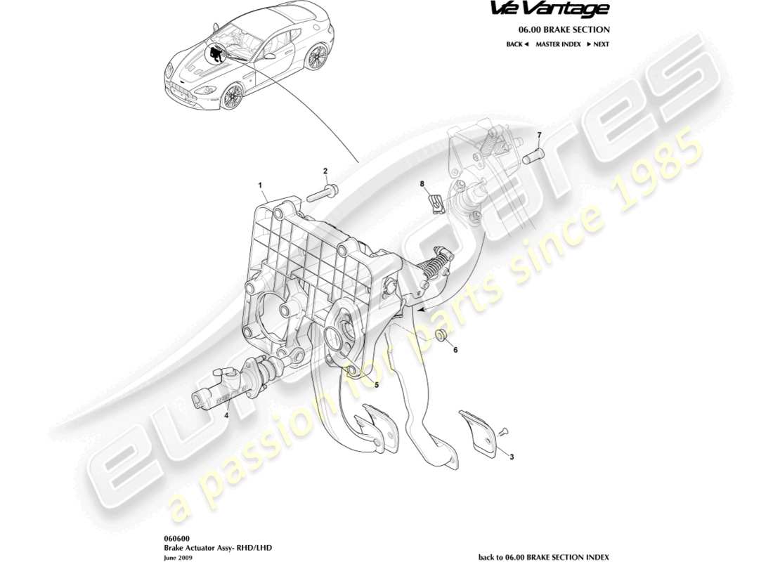 aston martin v12 vantage (2013) brake actuator assembly part diagram