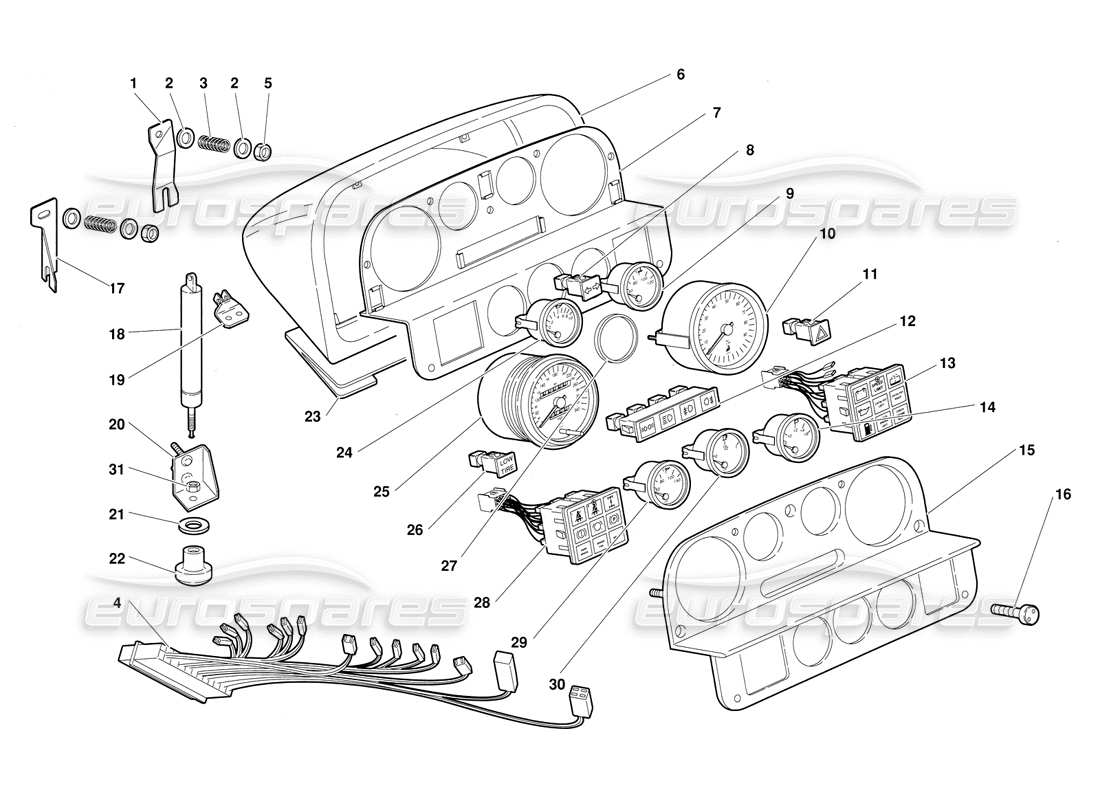 lamborghini diablo (1991) dashboard instruments parts diagram