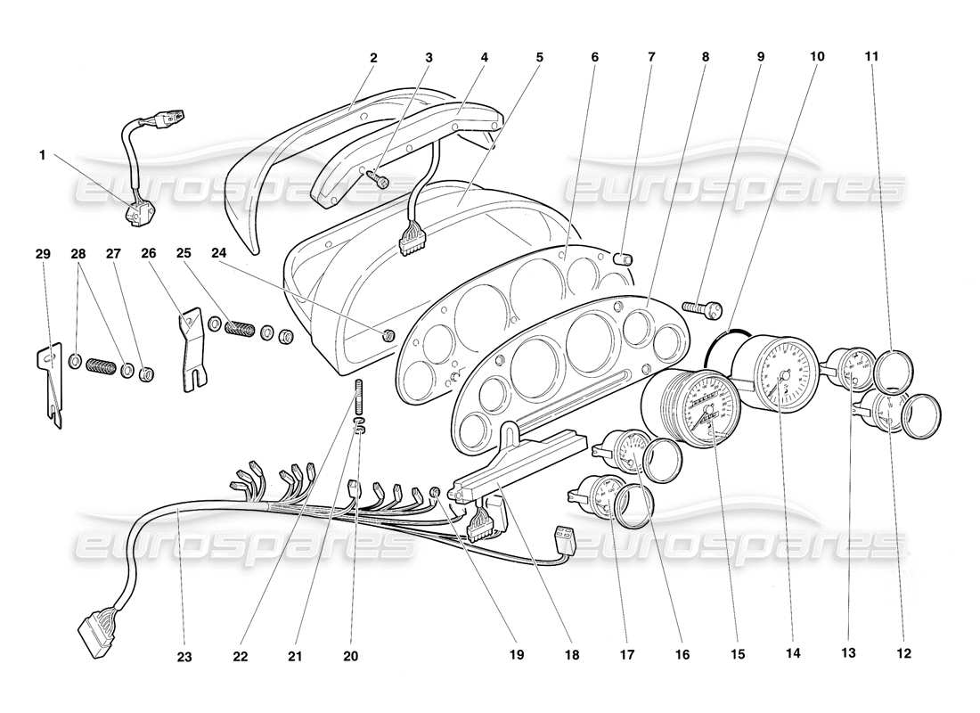 lamborghini diablo sv (1997) dashboard instruments parts diagram