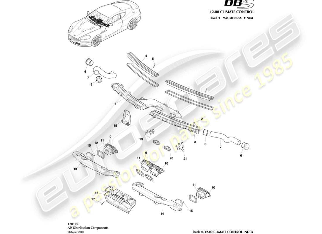 aston martin dbs (2008) air distribution components part diagram