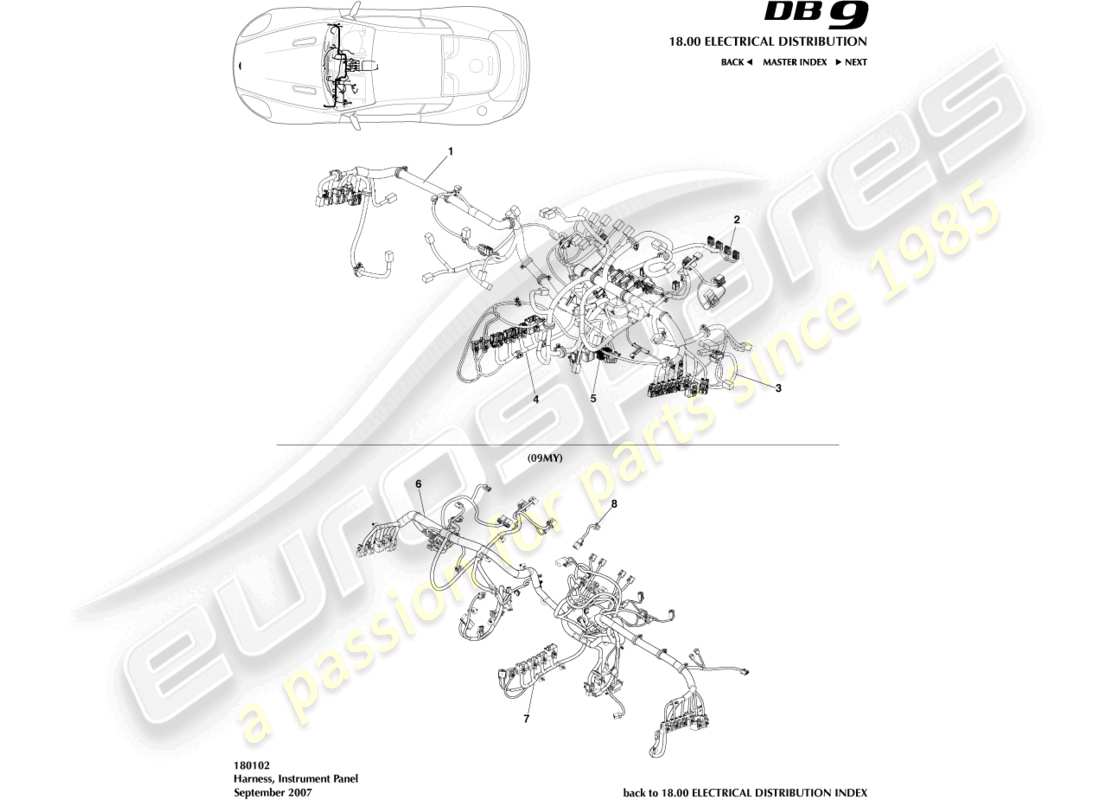aston martin db9 (2005) ip harness part diagram