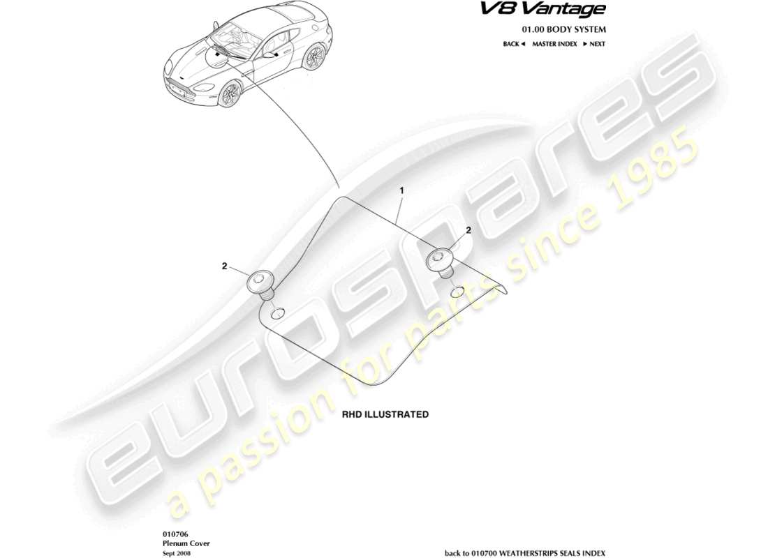 aston martin v8 vantage (2015) plenum cover part diagram