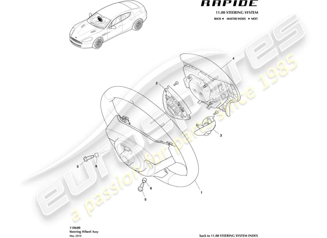 aston martin rapide (2018) steering wheel part diagram