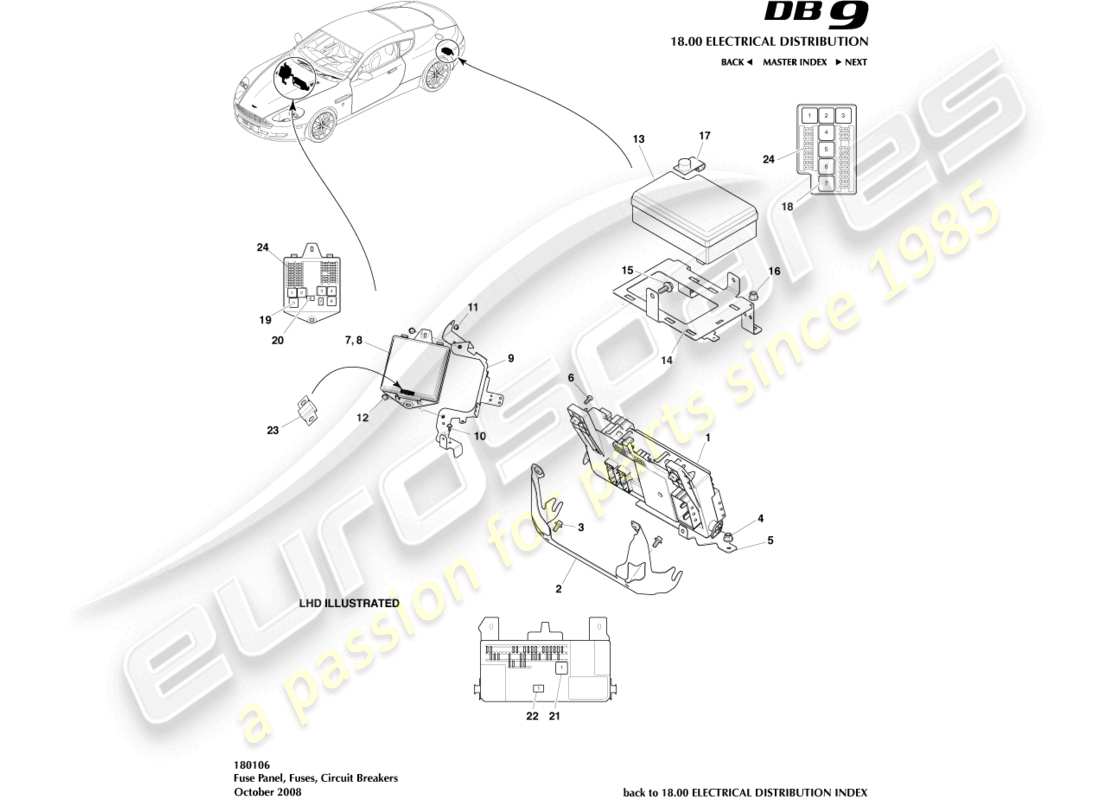 aston martin db9 (2010) fuse panels part diagram