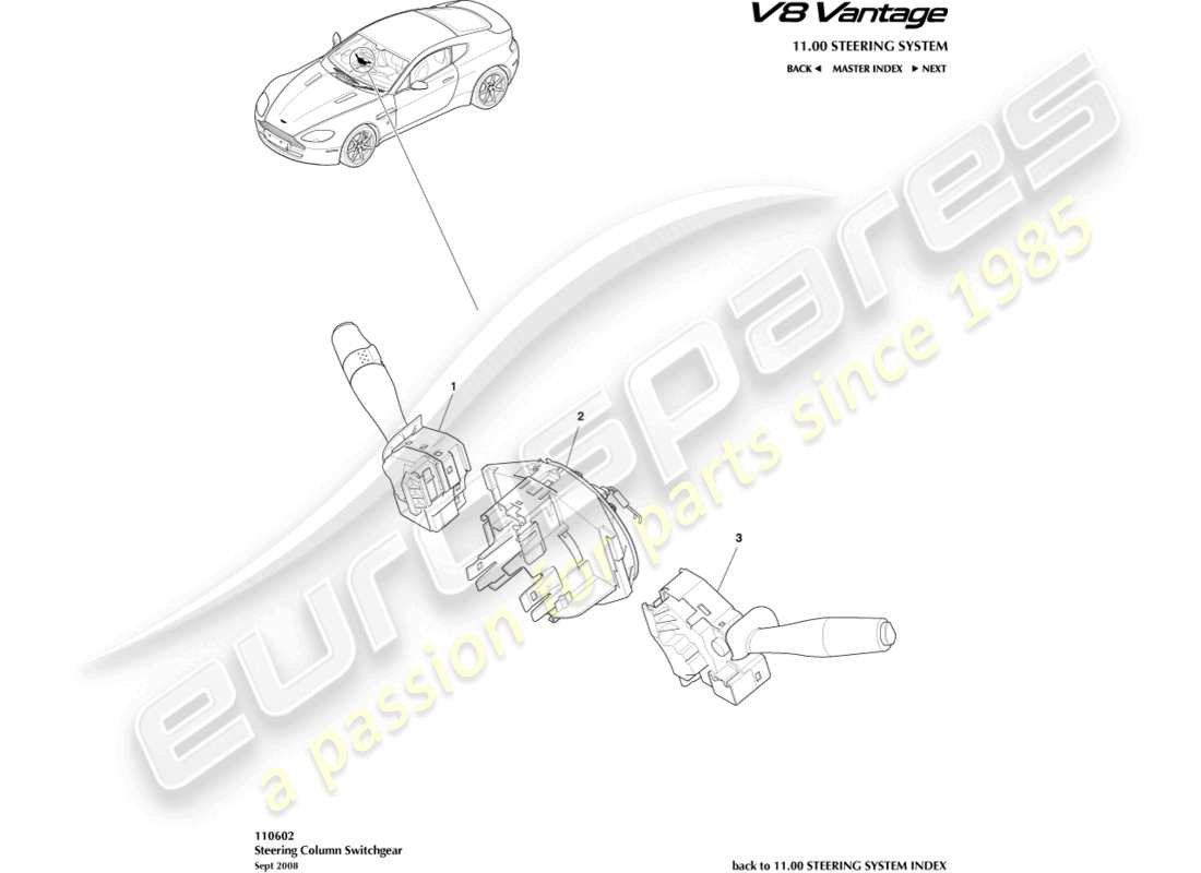 aston martin v8 vantage (2018) steering column switch part diagram