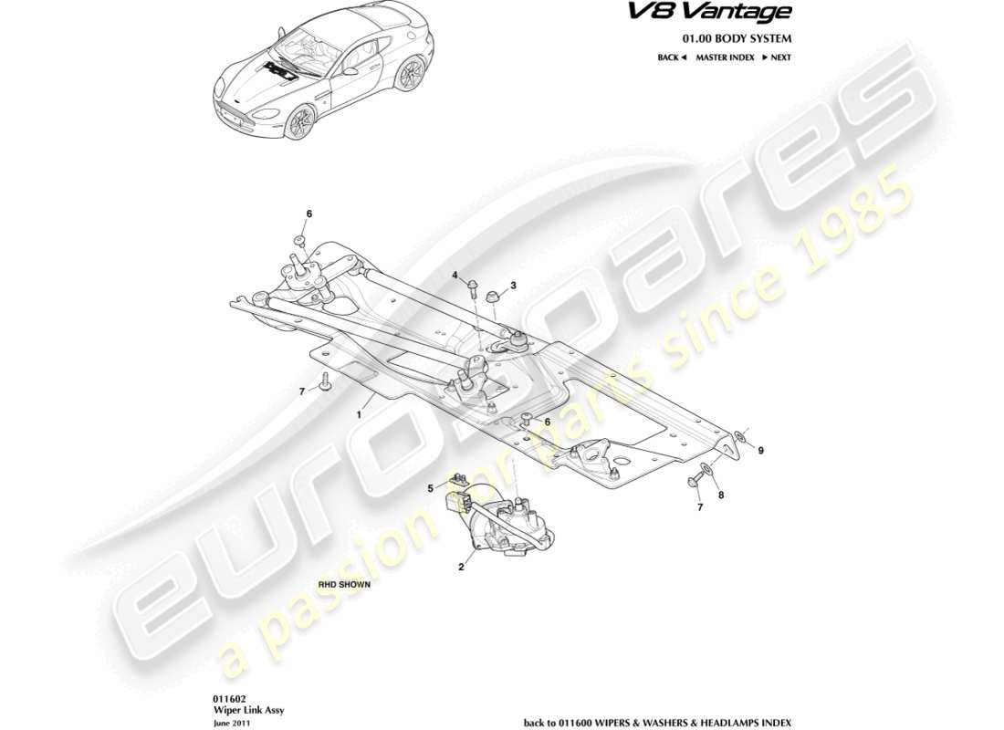 aston martin v8 vantage (2018) wiper linkage assembly part diagram