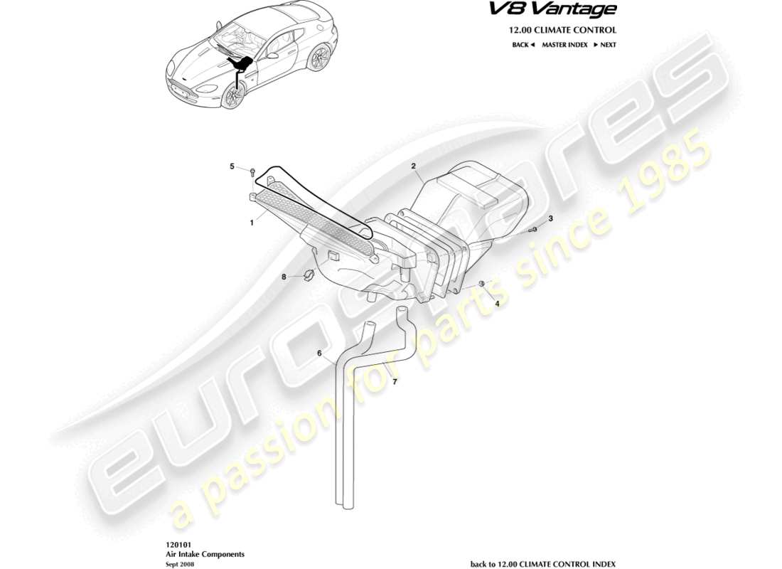 aston martin v8 vantage (2010) air intake ducts part diagram