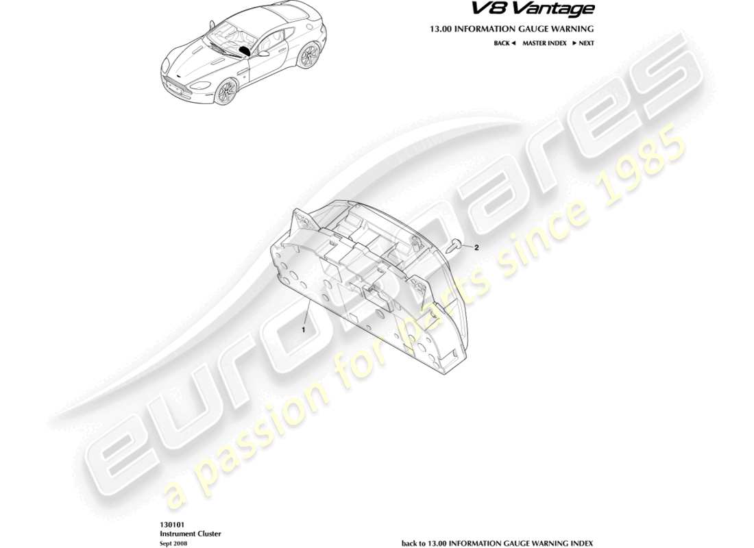 aston martin v8 vantage (2011) instrument cluster part diagram