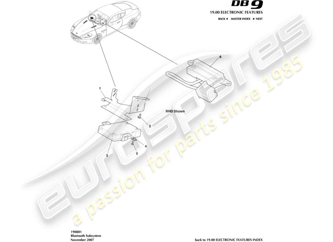 aston martin db9 (2004) bluetooth subsystem part diagram