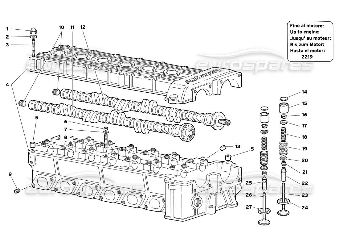 lamborghini diablo sv (1999) right cylinder head part diagram