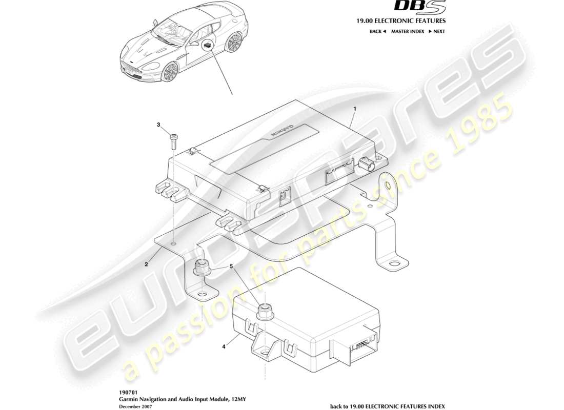 aston martin dbs (2009) garmin navigation, 12my part diagram