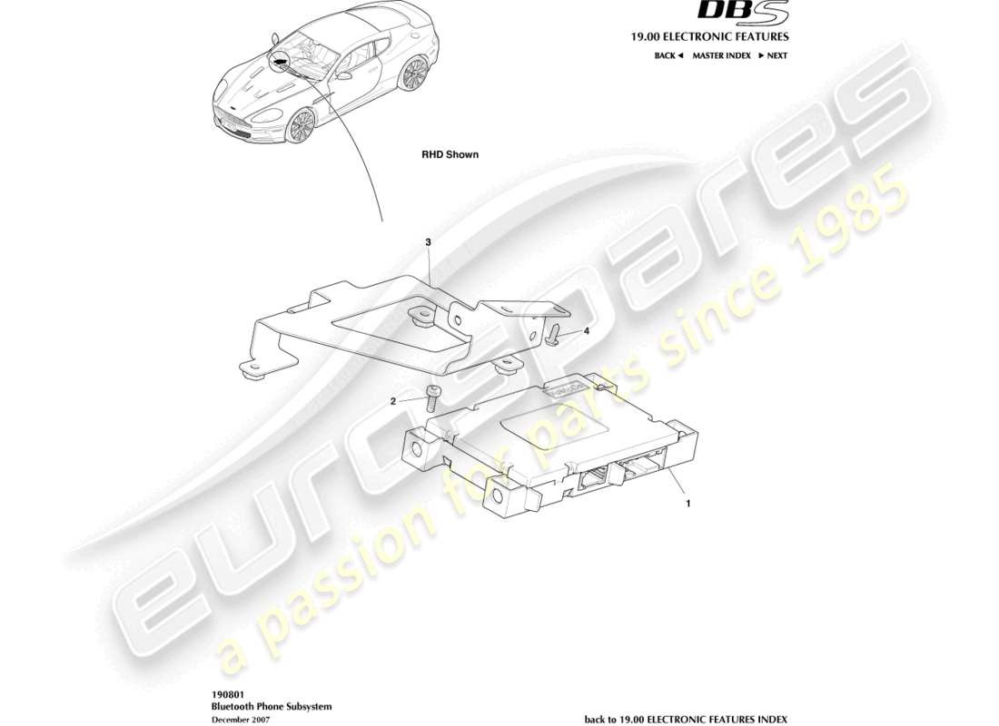 aston martin dbs (2008) bluetooth subsystem part diagram