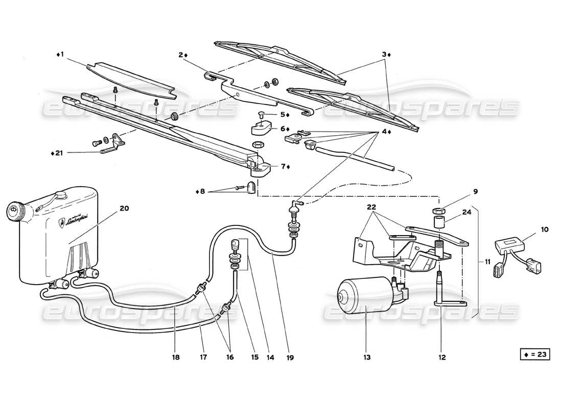 lamborghini diablo gt (1999) windscreen wiper parts diagram