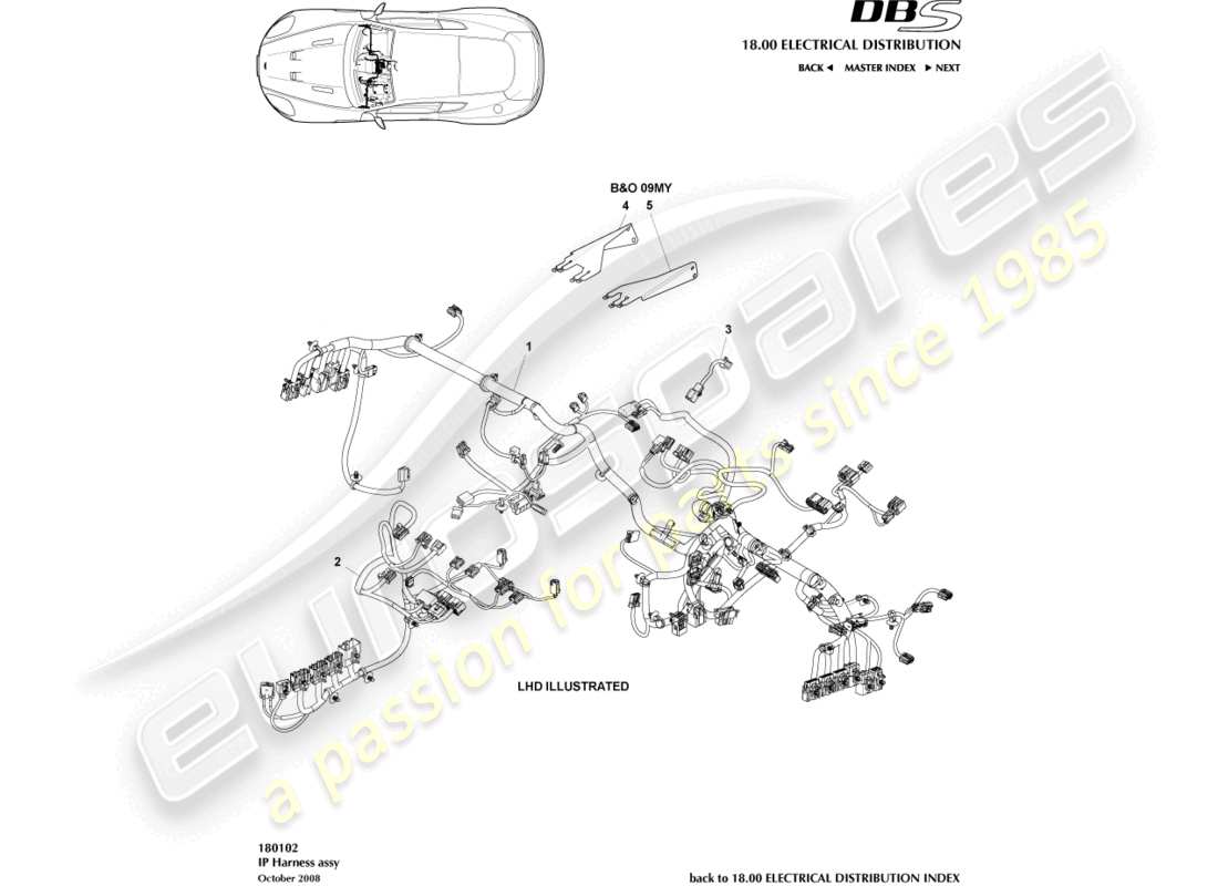 aston martin dbs (2009) ip harness part diagram