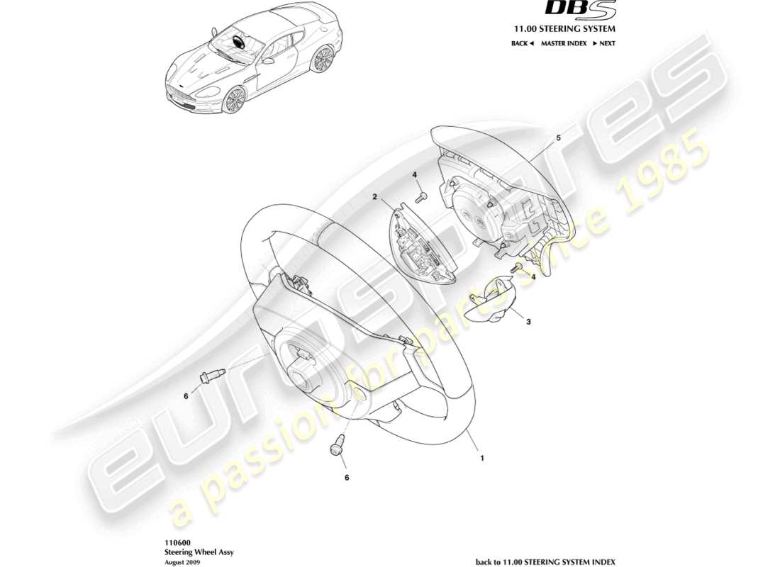 aston martin dbs (2012) steering wheel assembly part diagram