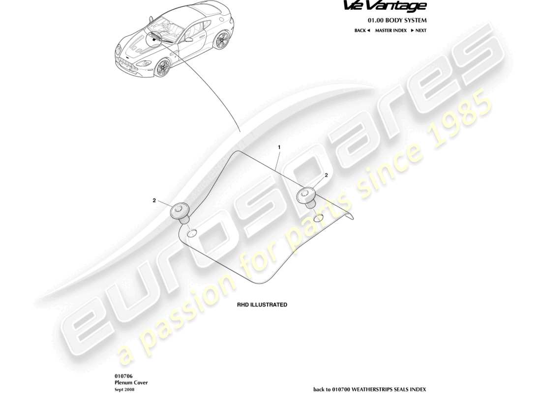 aston martin v12 vantage (2012) plenum cover part diagram