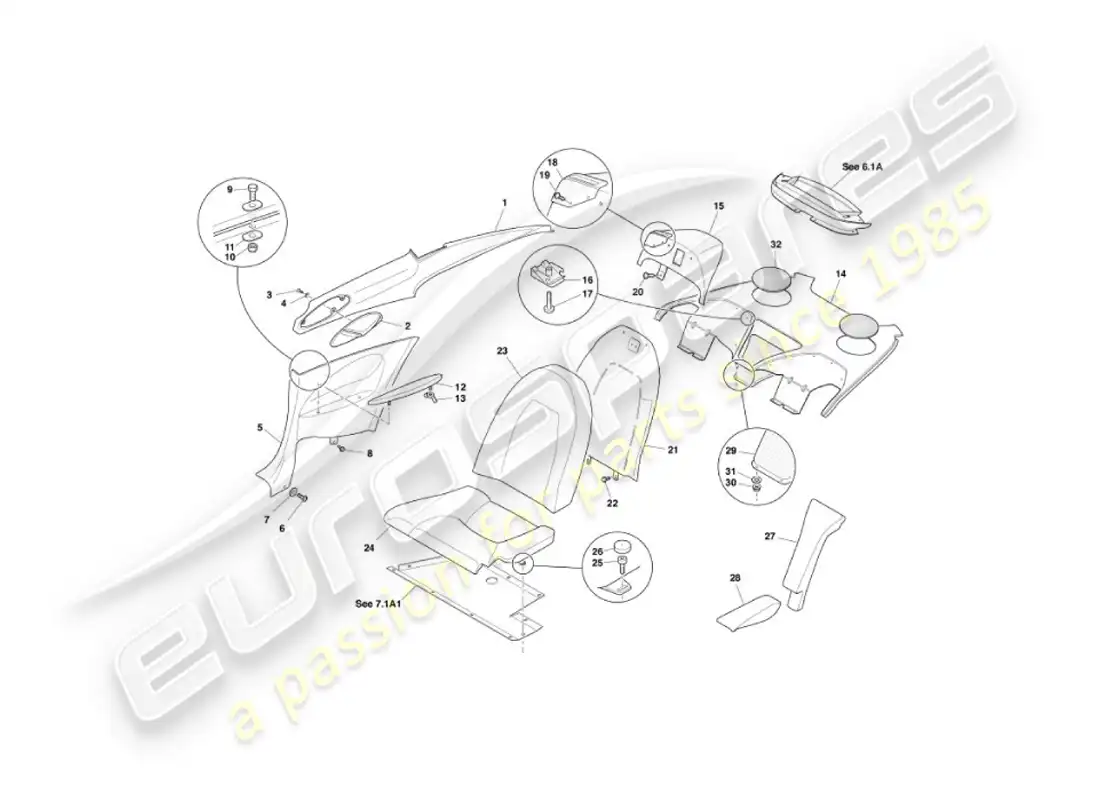 aston martin vanquish (2004) rear trim, 2+2 parts diagram