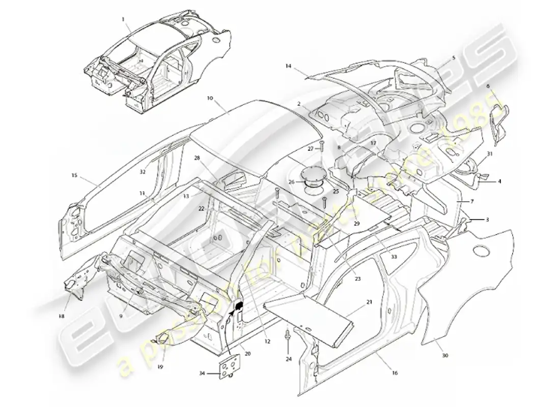 aston martin vanquish (2001) body structure parts diagram