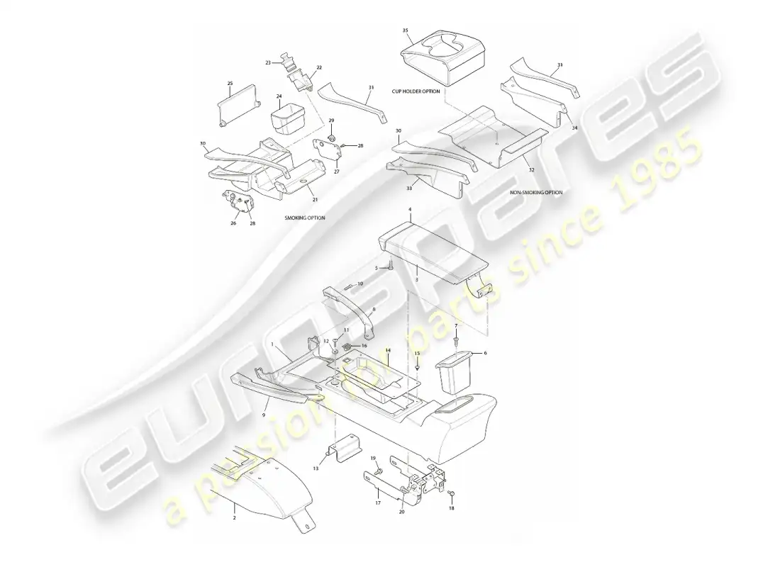 aston martin vanquish (2004) centre console & trim, vin 501949 on parts diagram