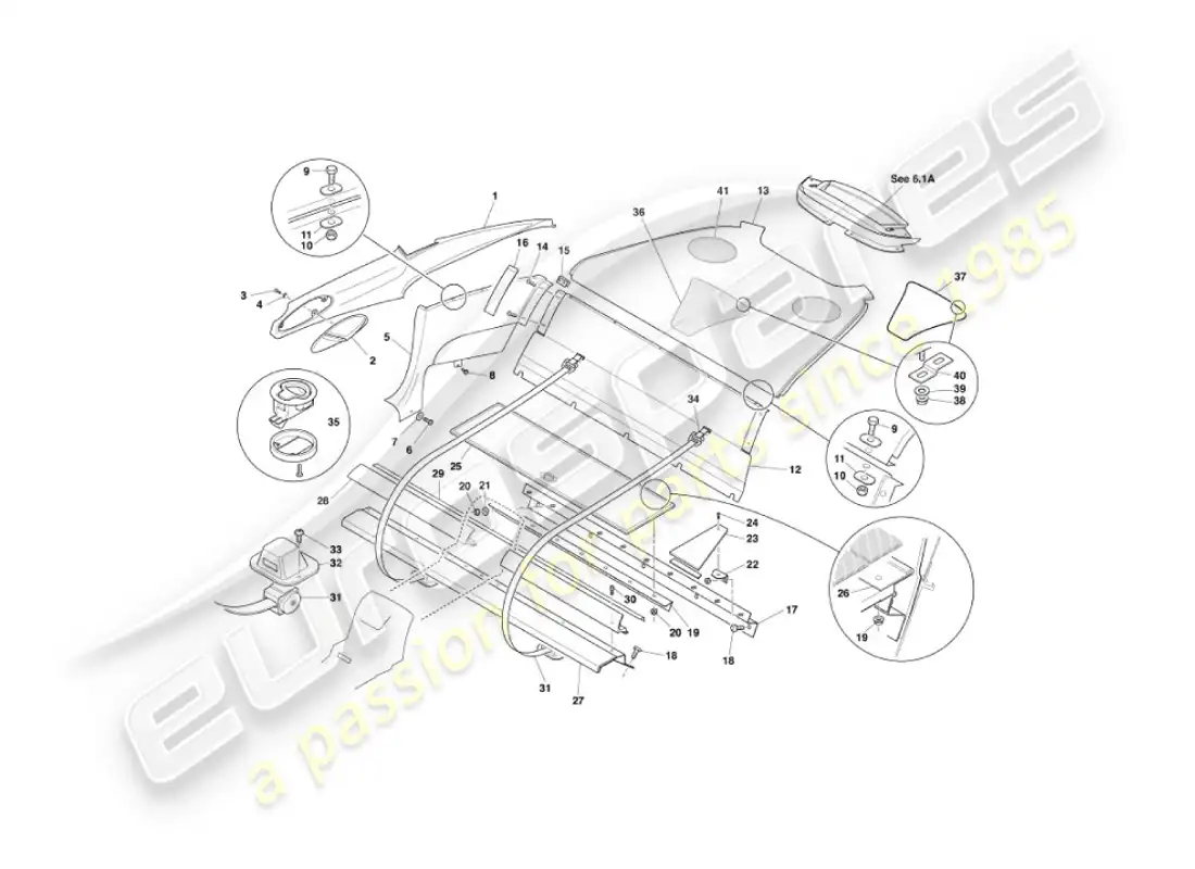 aston martin vanquish (2004) rear trim, 2+0 parts diagram