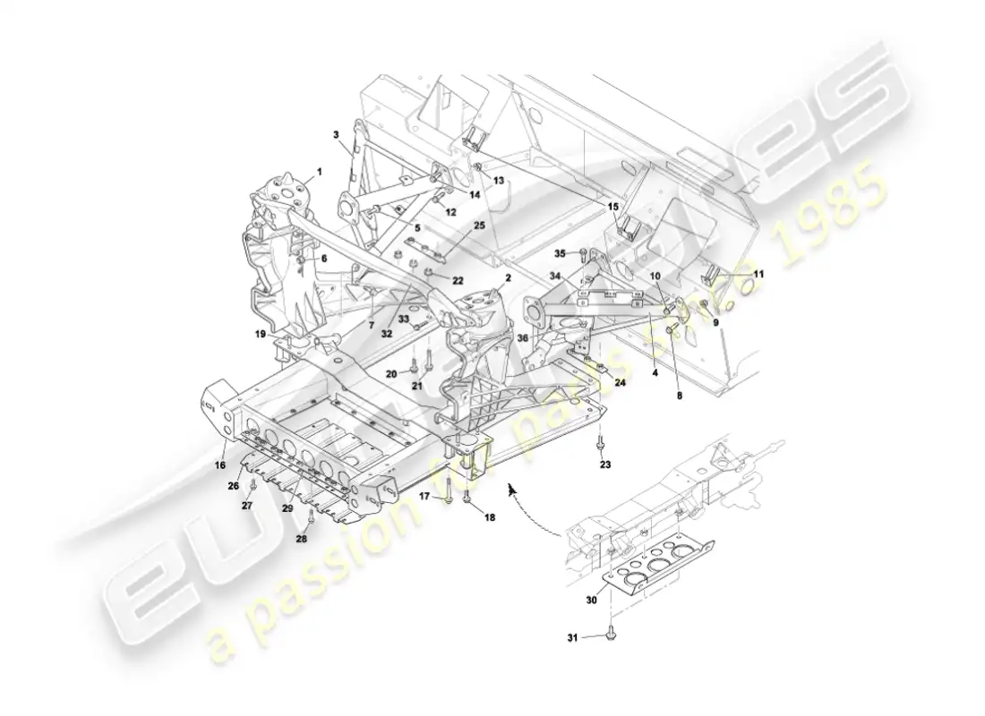 aston martin vanquish (2004) front body support structure parts diagram