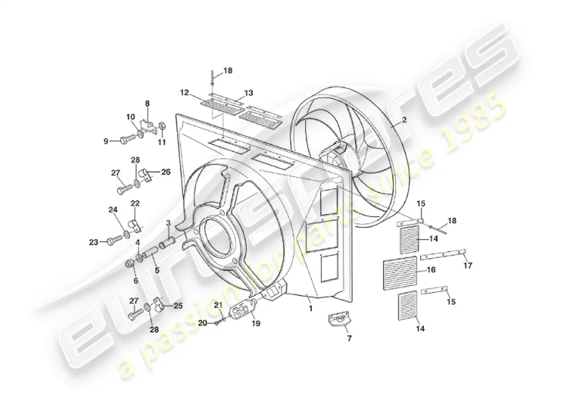 aston martin v8 virage (1999) radiator fan cowl, to approx vin 60192 parts diagram