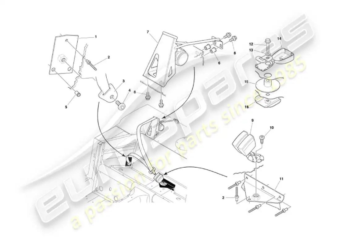 aston martin vanquish (2007) rear seat belts parts diagram