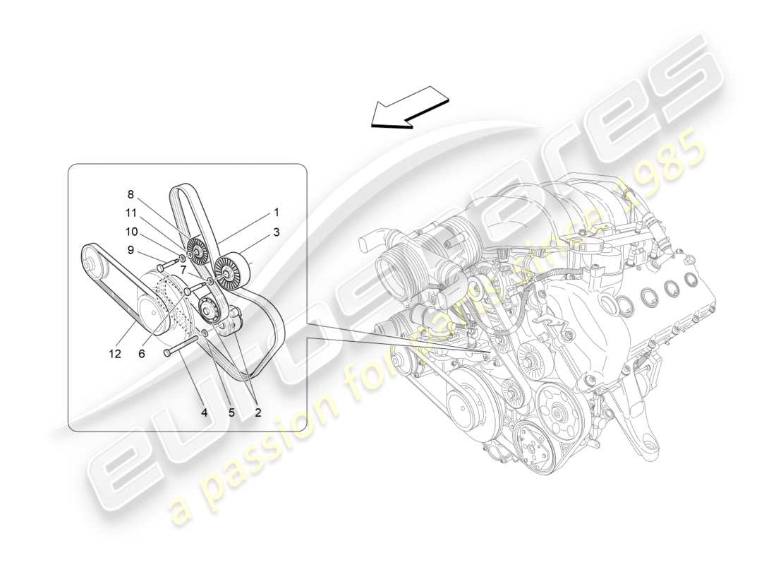 maserati granturismo s (2019) auxiliary device belts part diagram