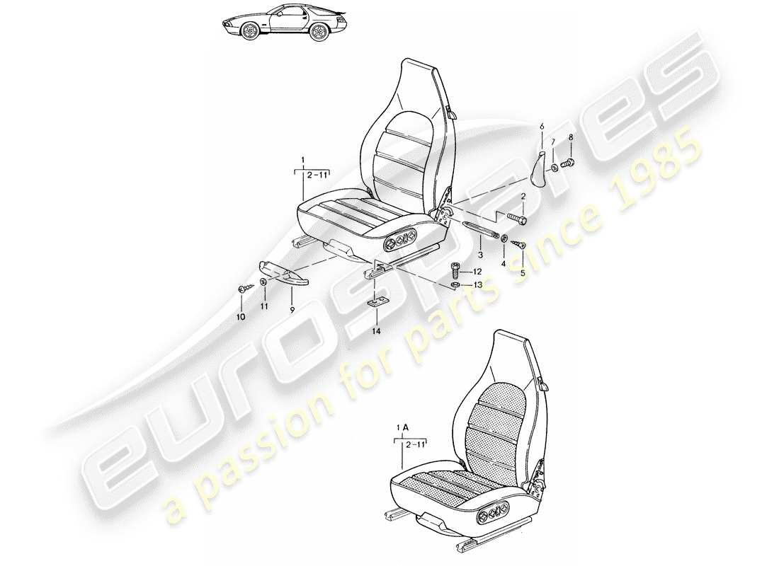 a part diagram from the porsche 1989 (seats for 944/968/911/928) parts catalogue