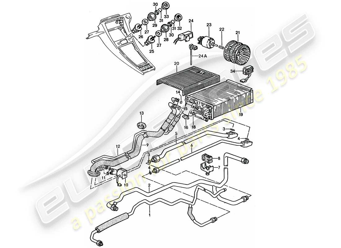 porsche 1992 (928) auxiliary air conditioner - lines part diagram