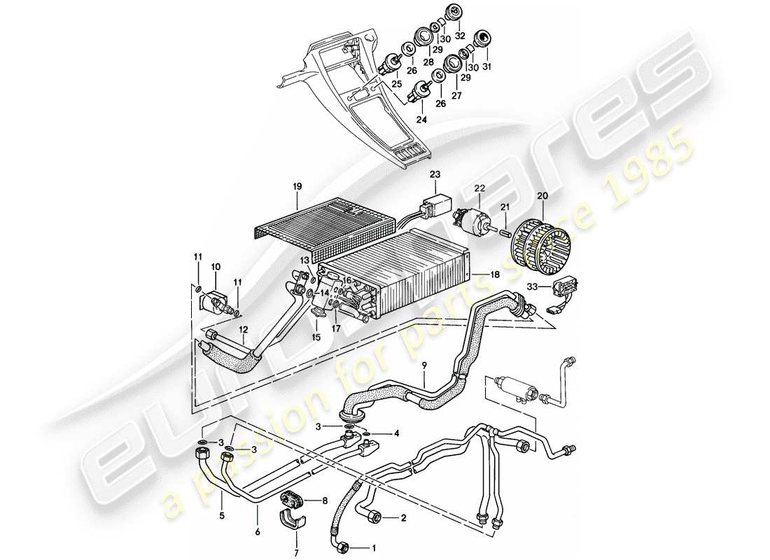 porsche 1986 (928) lines - auxiliary air conditioner - d - mj 1985>> part diagram