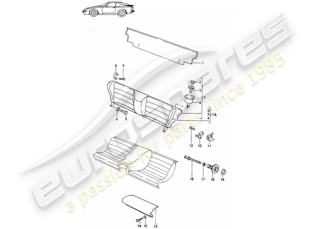 porsche seat 944/968/911/928 (1995) emergency seat - single parts - d >> - mj 1988 parts diagram