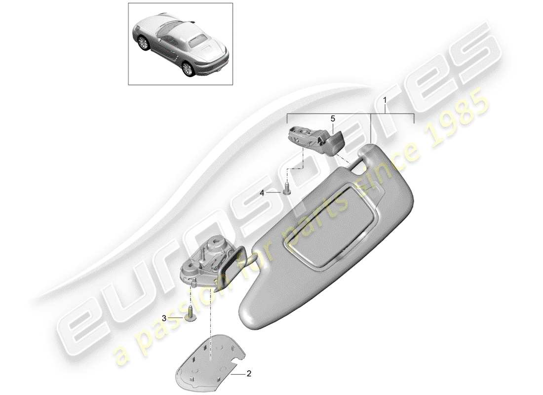 porsche 2017 (718 boxster) sun vizors part diagram