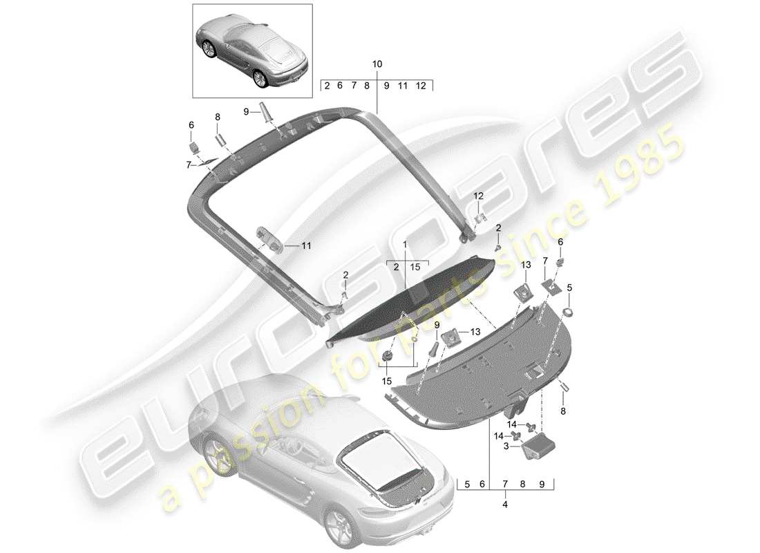 porsche 2017 (718 cayman) lining part diagram