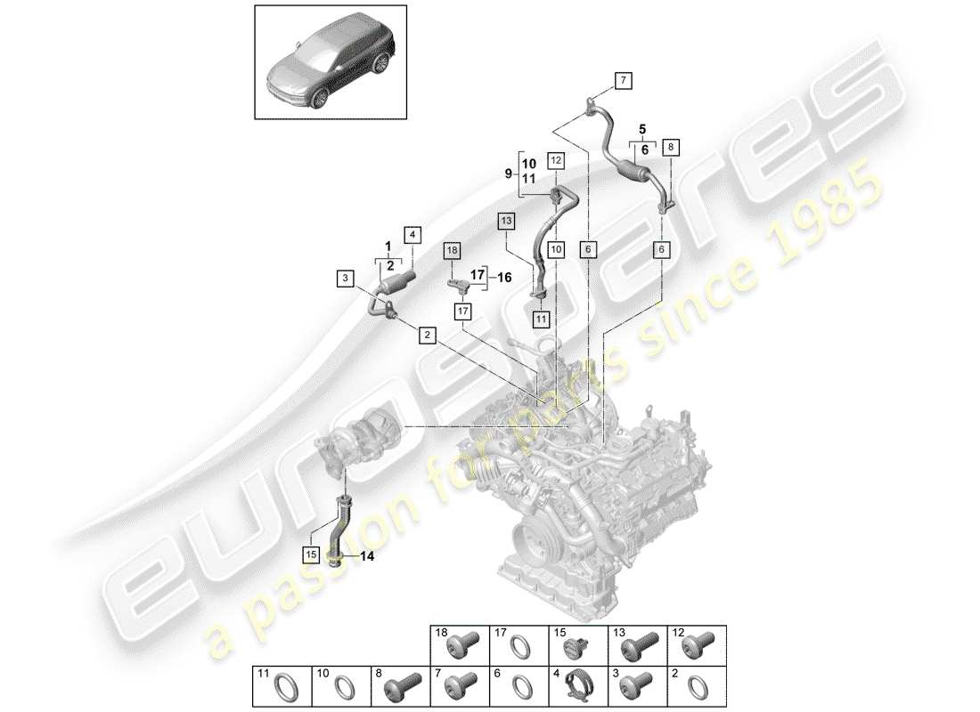 porsche 2019 (cayenne e3 9ya/9yb) water cooling part diagram