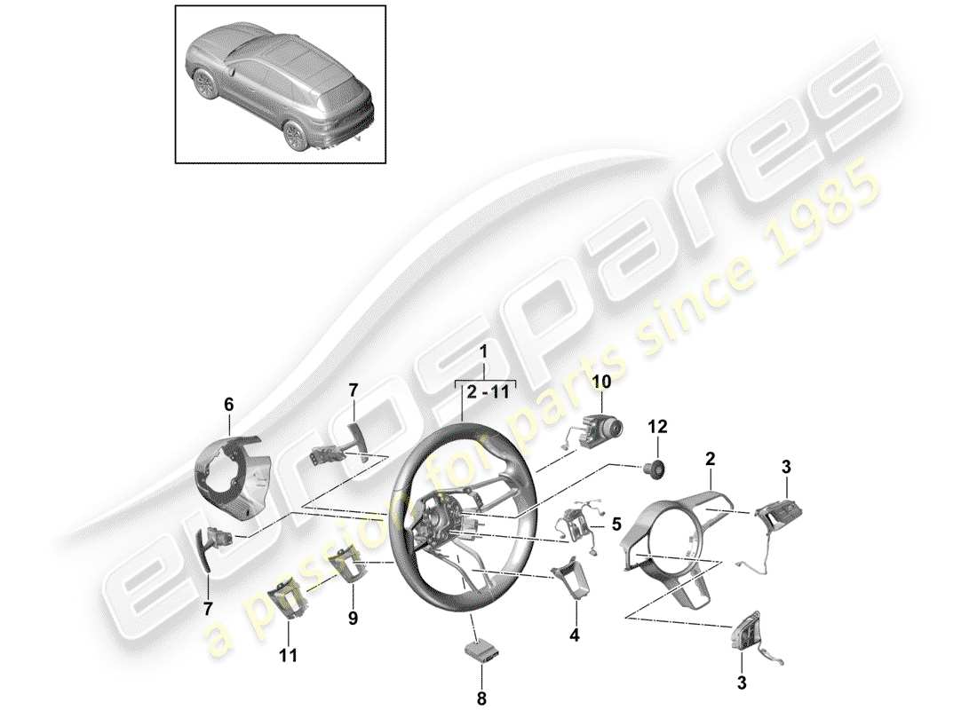 porsche 2019 (cayenne e3 9ya/9yb) steering wheel part diagram